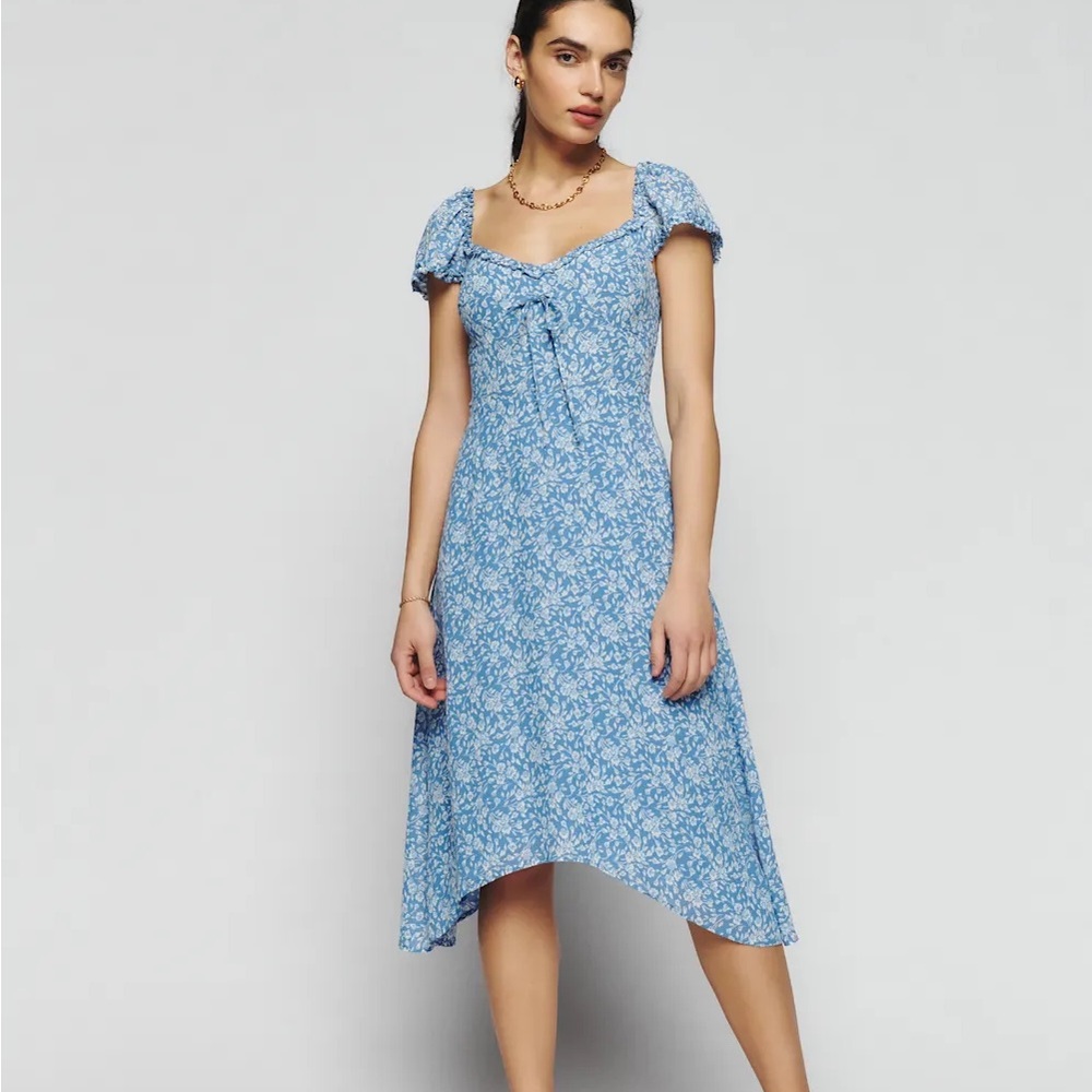 Reformation Marby dress Blue Asymmetrical Sundress with Puff Sleeves